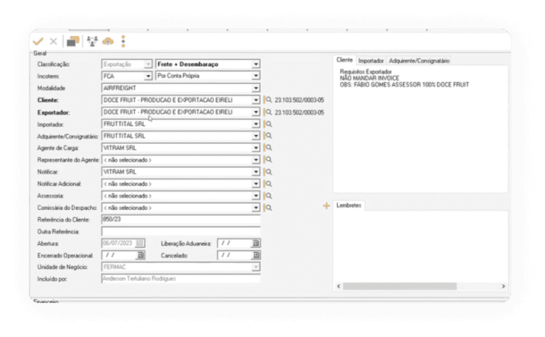 Tela de preparação do e-AWB no iData Core